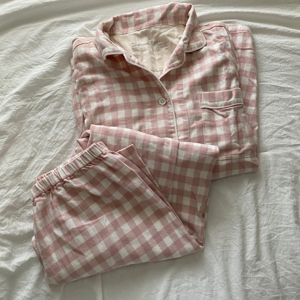 muji 100% cotton pink checkered pj set- top & bottom - size Large